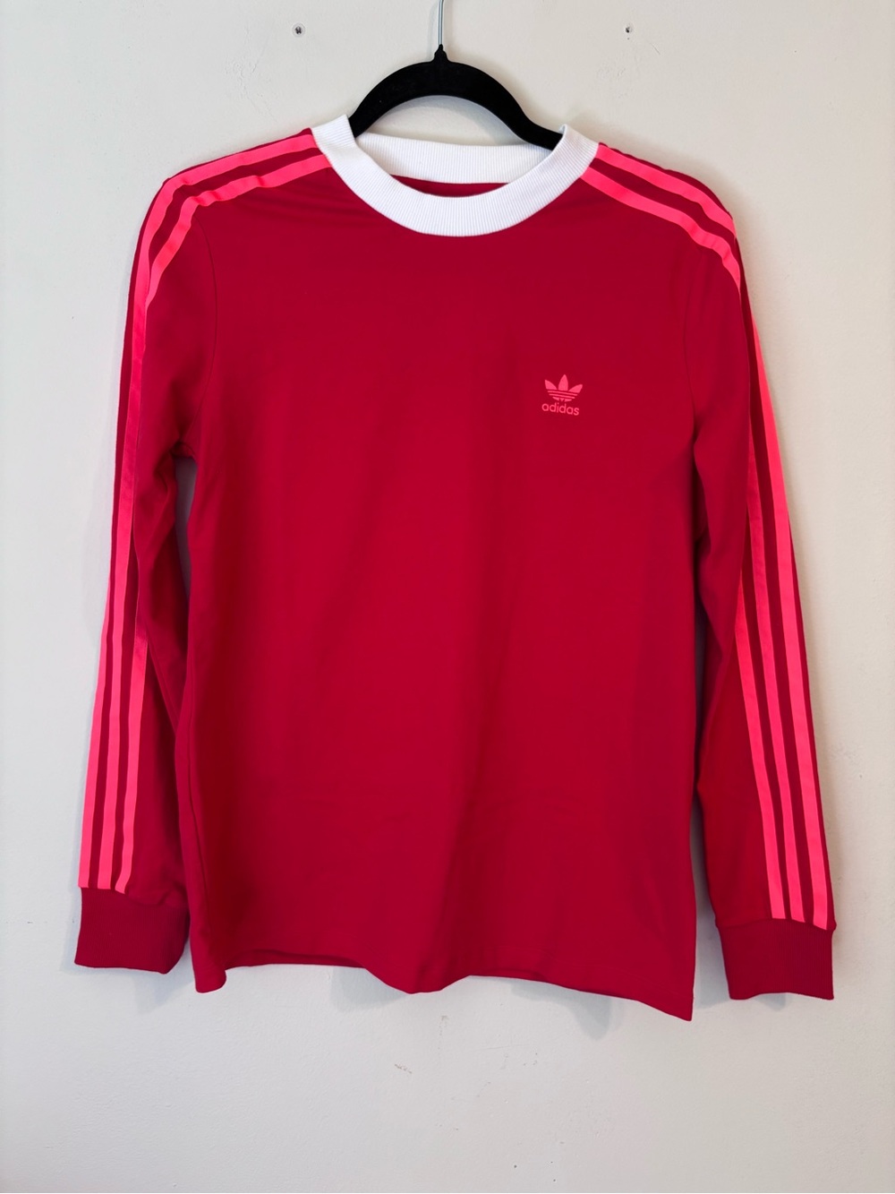 Adidas Originals 3-Stripes Long Sleeve Top Red Pink White NWT